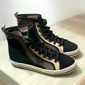 BC SECRET HANDSHAKE BROWN LEATHER SNEAKERS BLACK BROWN TAN WOMENS SIZE 8 LACE UP